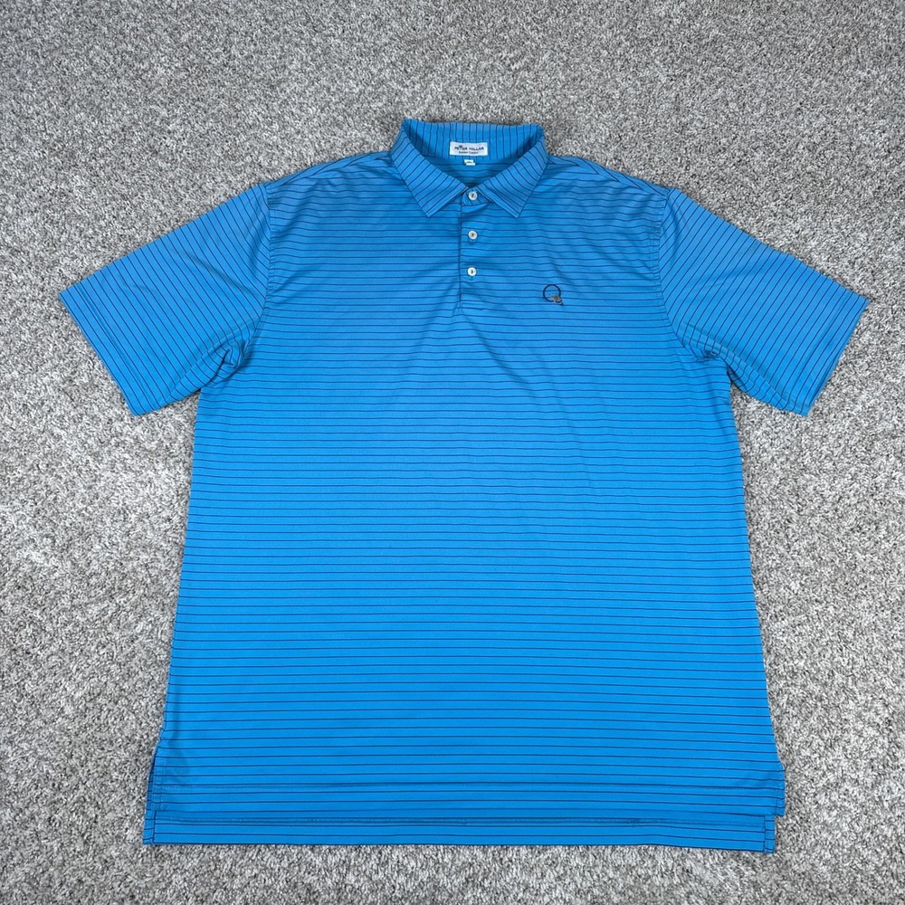 Peter Millar Mens XL Quail Hollow Club Golf Polo Shirt Blue Striped Charlotte